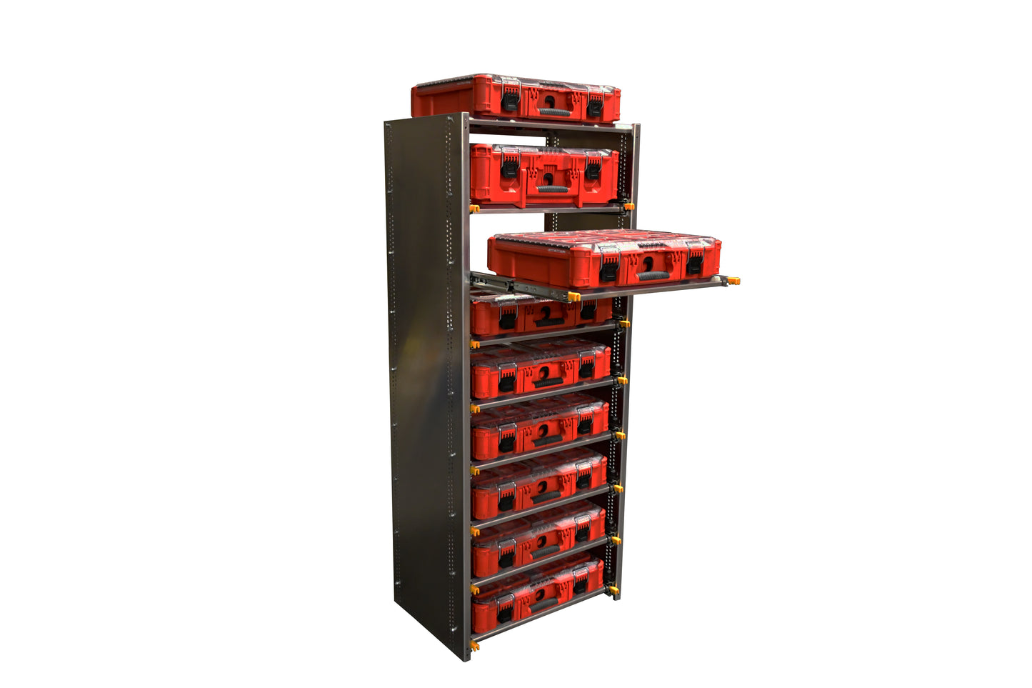 60" Van Rack, Sliding Shelf, works with Milwaukee Packout.