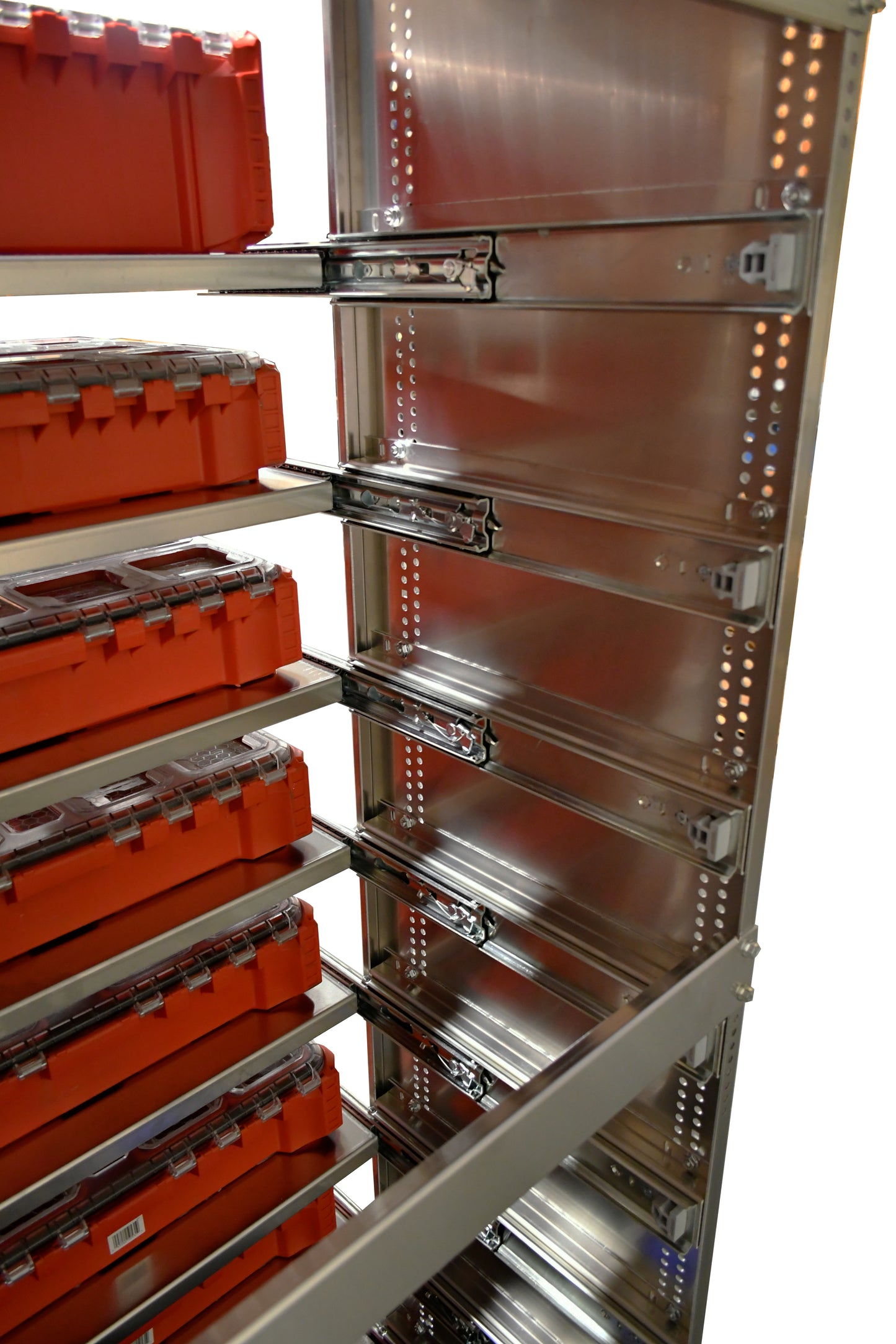 72" Van Rack, Sliding Shelf, works with Milwaukee Packout.